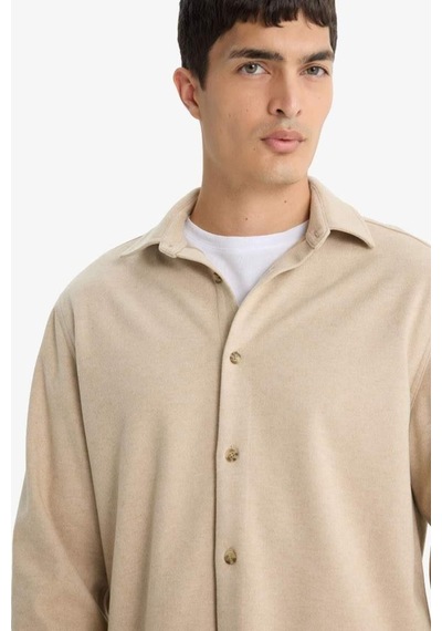 Defacto Regular Fit Polo Yaka Twill Uzun Kollu Gömlek F0338ax25aubg206 Bej-bg206