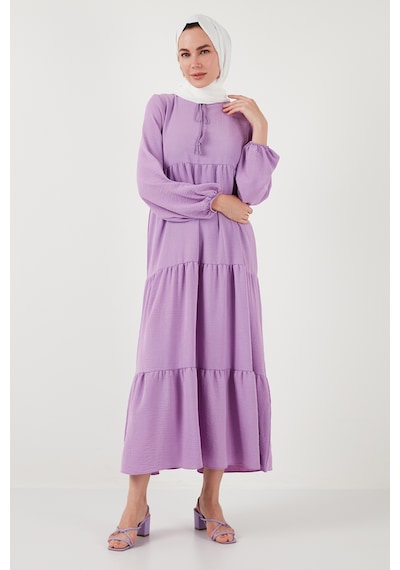 Lela Modest Regular Fit Dik Yaka Uzun Bayan Elbise 611El545 Eflatun