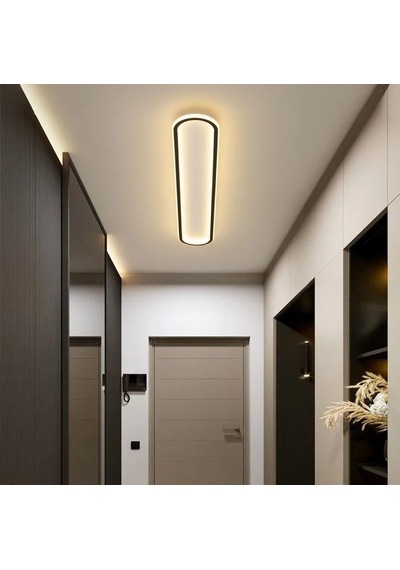 Siyah 100x16 cm Oval Avize 3000K Sarı Işık Led Tavan Lambası