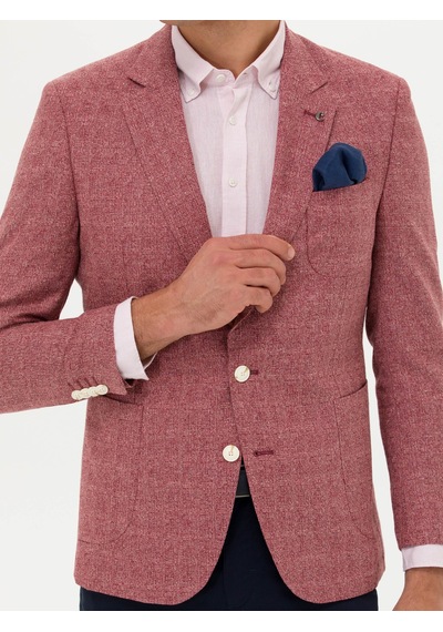 Cacharel Bordo Slim Fit Yün Keten Karışımlı Ceket Kırmızı