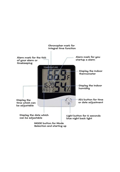 Htc-1 Dijital Termometre Higrometre Saat Alarm/alarm Takvimi 5 Fonksiyonlu Htc-1 White