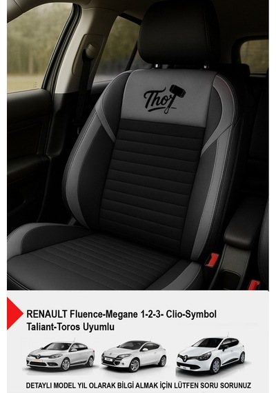 Naz Oto Thor Tay Tüyü Oto Koltuk Kılıfı Renault-fluence-megan 1-2-3-clio-symbol-taliant-toros Uyumlu Gri