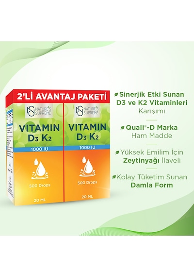 Natures Supreme Vitamin D3 + K2 Damla 2 x 20 ML