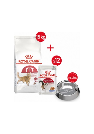 Fit32 Kuru Kedi Maması 15kg + Yaş Mama 12 85g + Çelik Mama Kabı