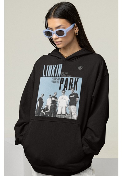 Sevbano Linkin Park Rock Metal Baskılı Unisex Oversize Müzik Grubu Hoodie Siyah