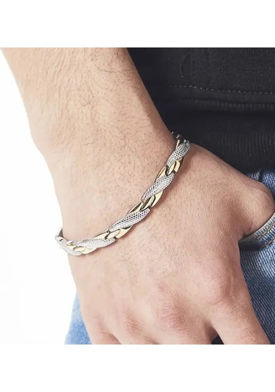 Erkek Bileklik Boss Erkek Bileklik 925 Ayar Gümüş Kaplama Örgü Model Şık Bileklik Çok Renkli