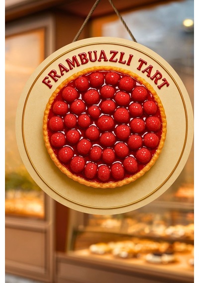 Frambuazlı Tart Temalı İpli Ahşap Kapı Duvar Süsü, Pastane, Tatlı Dükkanı, Cafe Tablo Dekoru