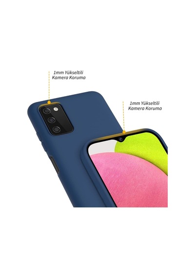 Samsung Galaxy Uyumlu A03s Esnek Soft Tasarım Kılıf Ve Hayalet Gizli Ekran Koruyucu Col177141-lacivert