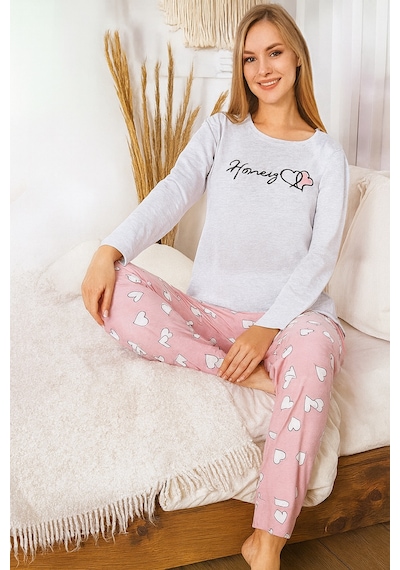 Remsa Kadın Kalp Desen Suprem Pijama Takımı 0455 Gri02 Gri02