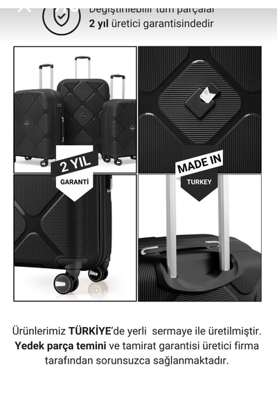 Gedox Polipropilen Kırılmaz Plastik Kabin Boy Valiz Siyah