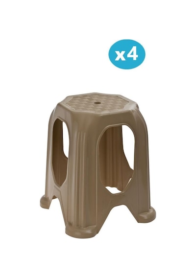 Omnipazar Sy-4518 Plastik Kuşaklı Tabure Büyük Boy 4'lü Set Kahverengi