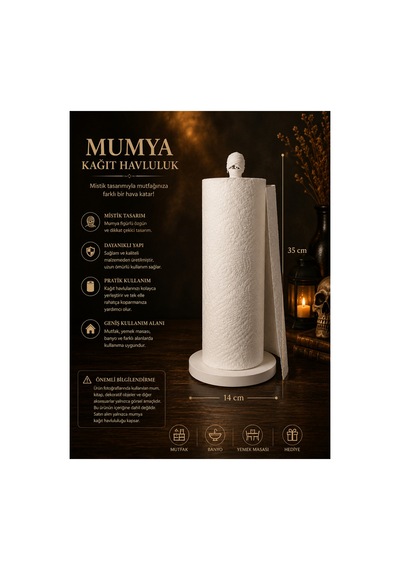 Mumya Kağıt Havluluk Dekoratif Kağıt Havlu Tutucu Mutfak Aksesuarı Beyaz 35x14 Cm Diğer
