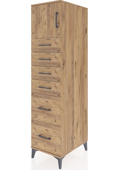 Kronos Dolap Tek Raflı 6 Çekmeceli Tek Kapaklı 44x59x182 Çam-çam Çam