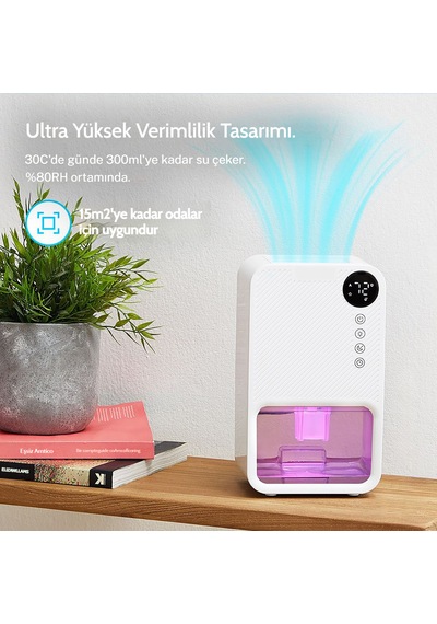Mini Nem Alma Cihazı - Günde 300ml, 1.1l Hazneli, Led Işıklı - Tüm Odalar İçin - Beyaz