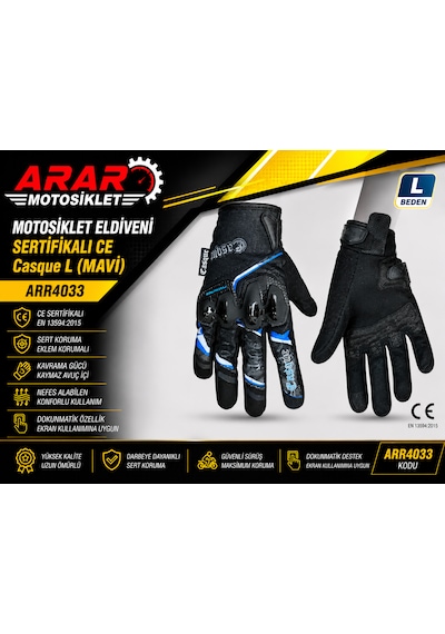 Arar Motosiklet Eldiveni Sertifikalı Ce Casque L Mavi -arr4033