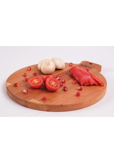 İroko L Doğal Kayın Ahşap Yuvarlak Kesme Tahtası 25x28,5 Cm Saplı, El Yapımı, Premium Kalite Ahşap