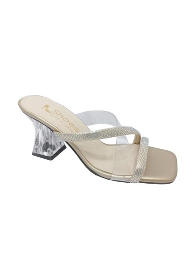 Shoes 103 Şeffaf Uzun Topuklu Fashion Kadın Terlik Altın