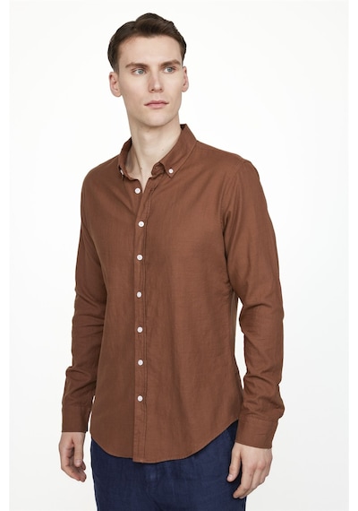 Tudors Slim Fit Uzun Kol Biyeli Yaka Düğmeli Keten Erkek Kahve Gömlek-27198-Kahve Kahverengi Tudors Slim Fit Uzun Kol Biyeli Yaka Düğmeli Keten Erkek Kahve Gömlek-27198-Kahve Kahverengi
