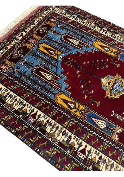 El Dokuma Sıfır Özel Koleksiyonluk Yayhalı Halısı 112x160 Kök Boya Özel Dokuma Halı Mavi