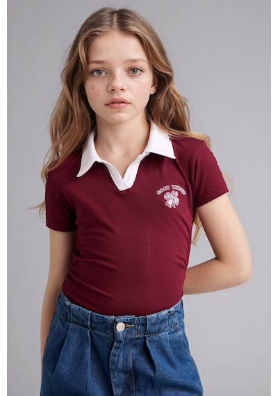 Defacto Slım Fıt Polo Yaka Slogan Baskılı Kısa Kollu Polo Tişört Kız Çocuk G1001a826smbr115 Bordo-br115 Defacto Slım Fıt Polo Yaka Slogan Baskılı Kısa Kollu Polo Tişört Kız Çocuk G1001a826smbr115 Bordo-br115