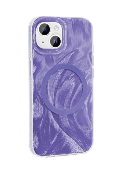 Apple Uyumlu iPhone 13 Kılıf M-safe Şarj Özellikli Fırça Boya Desenli Zore Palet Kapak Mor