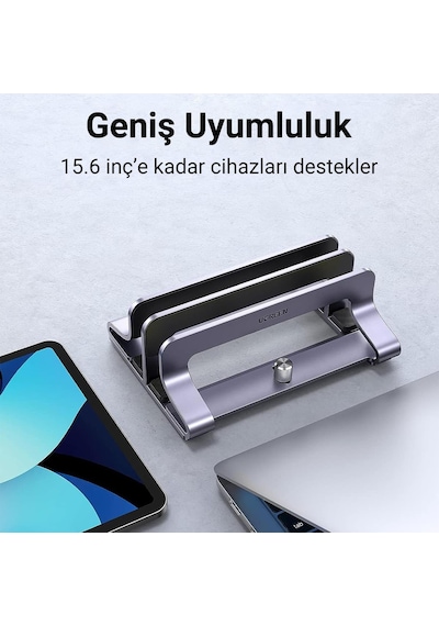 Ugreen Masaüstü Alüminyum Çift Yuvalı Dikey Notebook Apple Uyumlu MacBook Laptop Standı