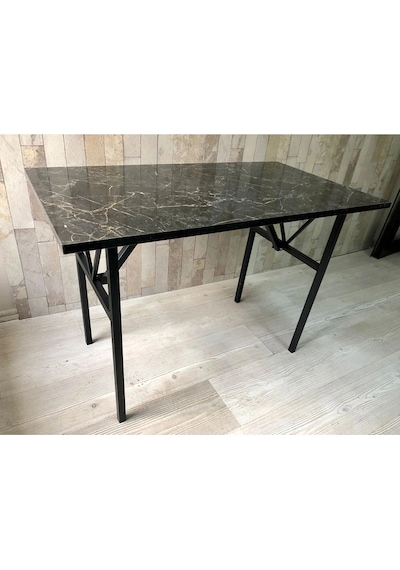 Bahçe Balkon Çayseti Masası Siyah Mermer Desenli 90x50cm Orta Sehpa, Yan Sehpa, Sehpa, Masa Siyah Mermer