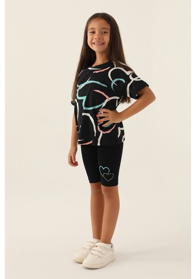 Rolypoly Heart Siyah Kız Çocuk Bermuda Takım 5274-43142 Siyah