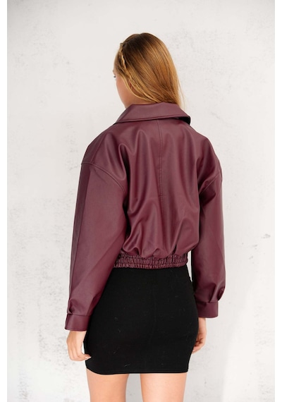 Meecy Kadın Yeni Sezon Bomber Deri Ceket Bordo Bordo