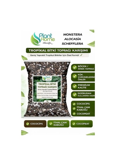 10 Litre - Tropikal Bitki Toprağı Monstera - Alocasia - Schefflera Için Sinek Yapmayan Formül 10 L