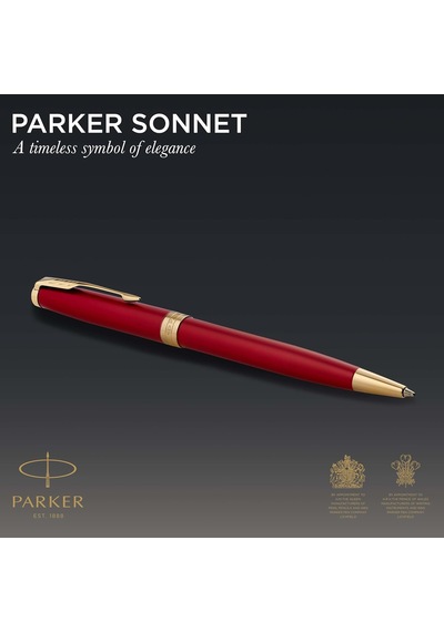Parker Sonnet Lake Kırmızı Altın Tasarımlı Tükenmez Kalem, Orta K Çok Renkli