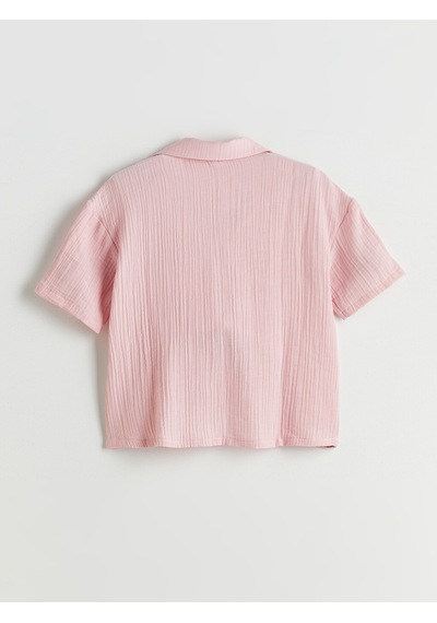 Lcw Dream Pembe Gömlek Yaka Müslin Kadın Şortlu Pijama Takımı