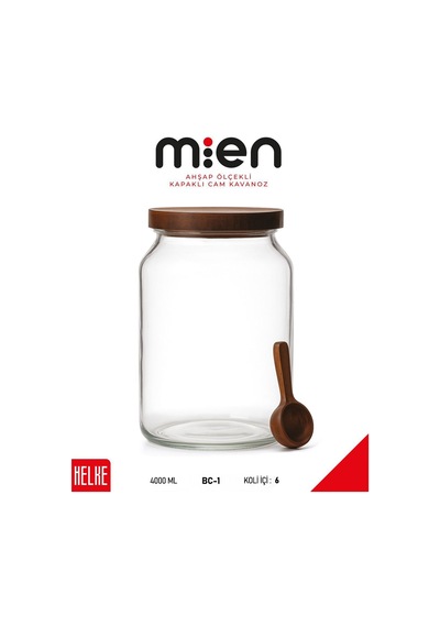 Mien Akasya Kapak Mega Cam Kavanoz 4000ml Ahşap - Şeffaf