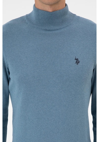 U.S. Polo Assn. Erkek Slim Fit Boğazlı Mavi Basic Kazak 50313712-VR251