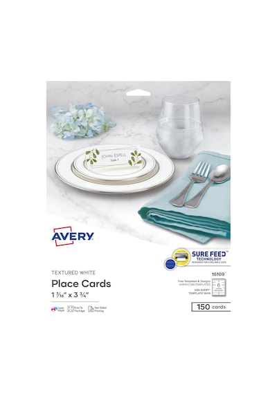 Avery Emin Beslemeli Yazdırılabilir Boş Yer Kartları, 3,6 Cm X 9,5 Cm, Dokulu Beyaz, 150 Özelleştirilebilir Çadı