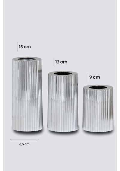 3 Lü Silver Gümüş Krom Tırtıklı Yüzey Mumluk Dekoratif Tealight