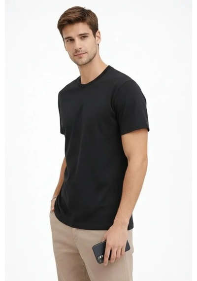 Suma Erkek Bisiklet Yaka Tişört Regular Kalıp Basic Pamuklu Günlük Kullanım T-shirt - Siyah