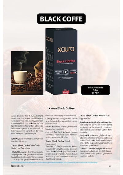 Xaura Global Black Coffee 30 Pcs 105 G Çekirdek
