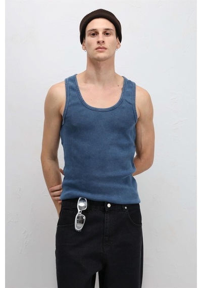 Vamos Yıkamalı Tank Top Kaşkorse Atlet İndigo