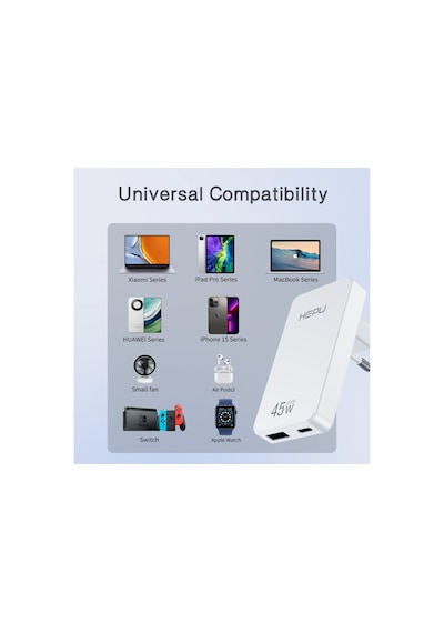 Hepu Hp-c35 45w Gan Ultra İnce 1,4 Cm Hızlı Şarj Adaptörü + Type-c Kablo