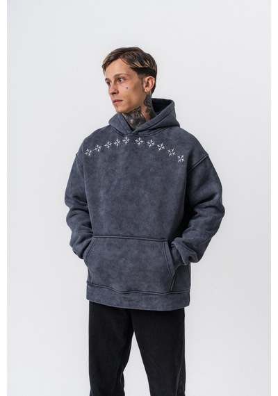 Respire Erkek Muse Baskılı Yıkamalı Kapüşonlu Oversize Hoodie Füme