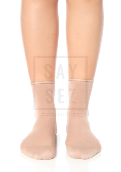 Saysez Bambu Kadın Lastiksiz Bej Soket Dikişsiz Premium Çorap 3'lü Pkt Bej