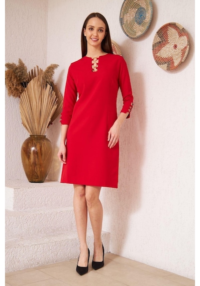 Darlin Moda Kırmızı Metal Aksesuar Detaylı Abiye Elbise Dm1014 Kırmızı