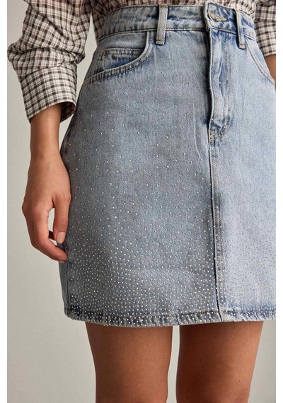 Defacto İşlemeli Mini Jean Etek F9551ax25smnm85 İndigo