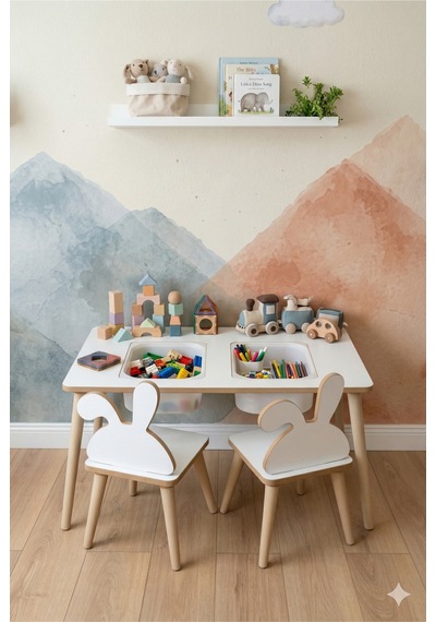 Montessori Çocuk Masası-oyun Masası-aktivite Masası-etkinlik Masası Takımı 2 Tavşan Sandalye Beyaztvsn Beyaz Montessori Çocuk Masası-oyun Masası-aktivite Masası-etkinlik Masası Takımı 2 Tavşan Sandalye Beyaztvsn Beyaz