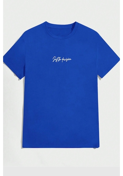 Unisex Chalenge Sırt Baskılı Tasarım Tshirt Mavi