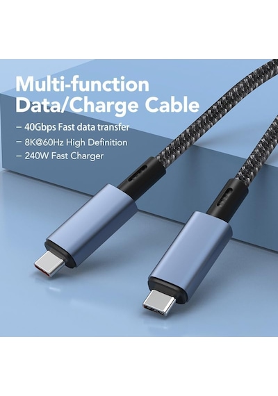 Led Ekranlı 240w Usb C - Usb C Hızlı Şarj Kablosu, 48v/5a Usb-c Pd 3.1, Naylon Örgülü Tip C Erkek - Erkek Kablo Kablosu, Macbook Pro/air/ipad/google/hp/lenovo/samsung İçin Dizüstü Veri Kablosu