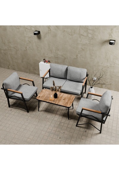 Mb Garden Furnıture Simetri Model, Balkon, Bahçe, Cafe, Metal Koltuk Takımı,bahçe Takımı,,2+1+1+sehpalı Süngerli Açık Gri