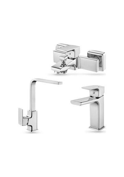 Eca Tiera Banyo + Tiera Eviye + Tiera Lavabo Bataryası Set 3'lü Krom