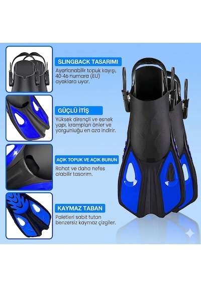 Hpytech Ayarlanabilir Şnorkel Seti Dalış Maskesi Palet Ve Kuru Şnorkel Takımı Yetişkin Deniz Havuz Seti S-m / L-xl Mavi-Siyah